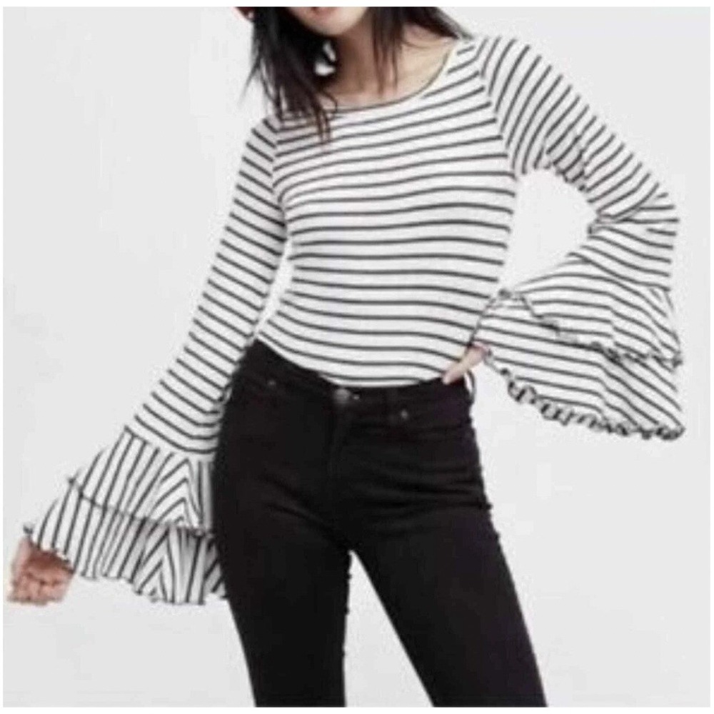 We The Free Good Find Striped Whimsigoth Boho Bell Sleeve Gypsy Blouse‎ XS